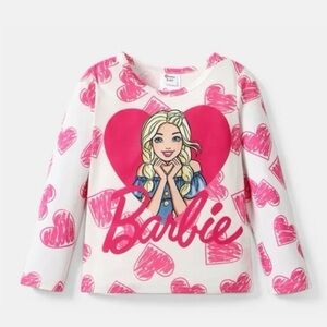 Patpat Barbie Girls Tops Pink Heart Print Long-sleeve Tee, Size 3T is 3-4Y